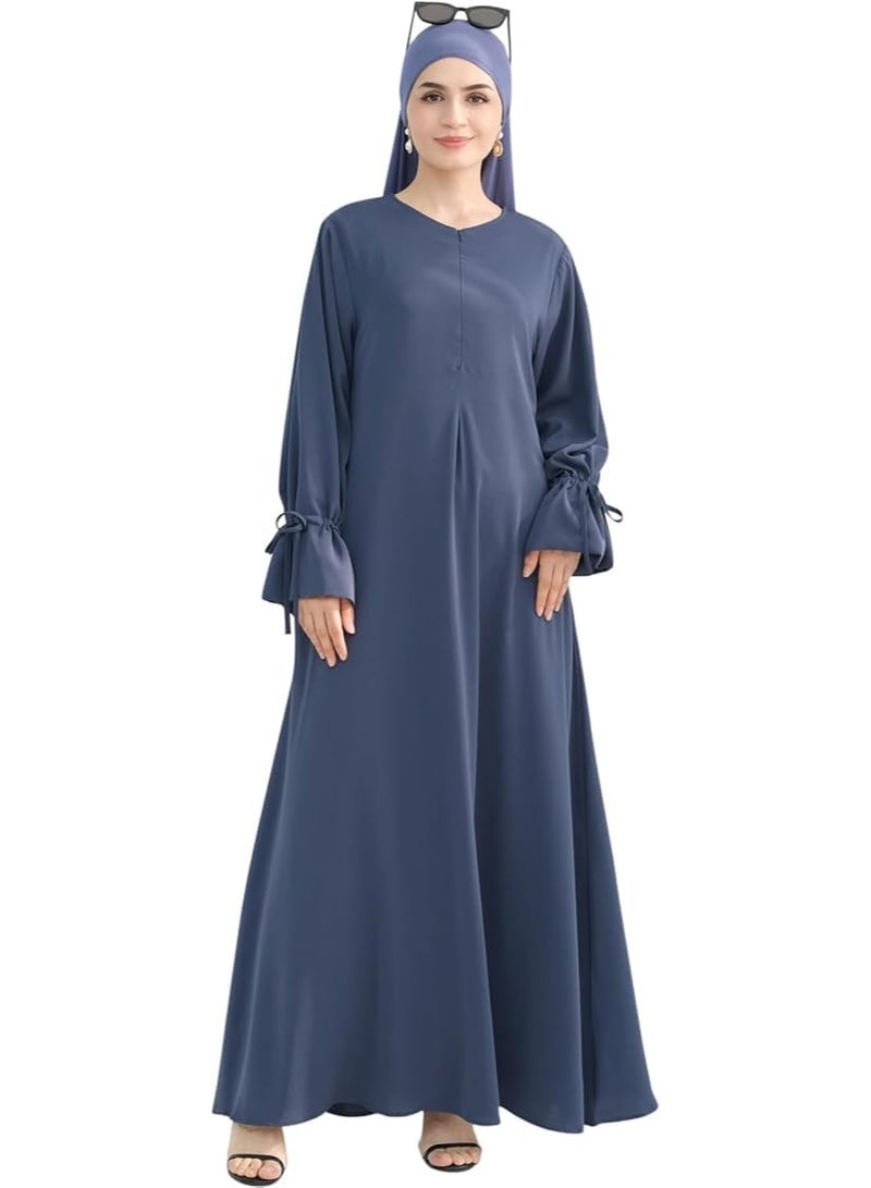 سيوسي Muslim Dress for Women, Kaftan Abaya Dress, Flowy Islamic Prayer Dresses, Breathable Daily Wear Eid Outfit with Modest Loose Fits, Long Sleeve Maxi, Elegant, Lightweight Fabric (Blue, L Size) - Image 5
